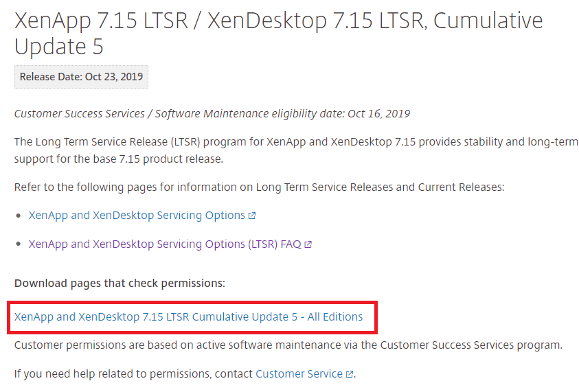 XenApp 7.15 LTSR / XenDesktop 7.15 LTSR Commulative Update 5 - All Editionsをクリック