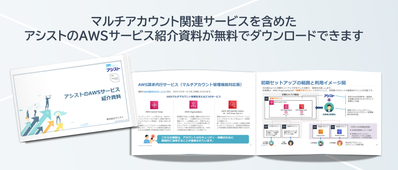 マルチアカウント管理ソリューションを含めたアシストのAWSサービス紹介資料がダウンロードできます。