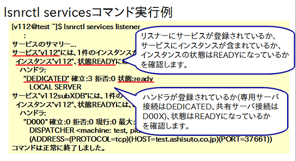 図13：lsnrctl servicesコマンド実行例