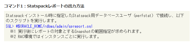 コマンド1：Statspackレポートの出力方法