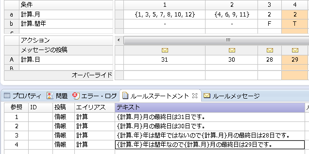 Progress Corticonで月の最終日を計算させる記述をした画面